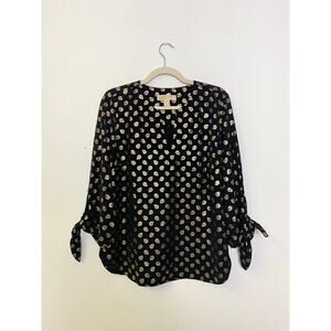 MICHAEL Michael Kors Blouse L Black Gold Metallic Print Top Party Workwear Chic